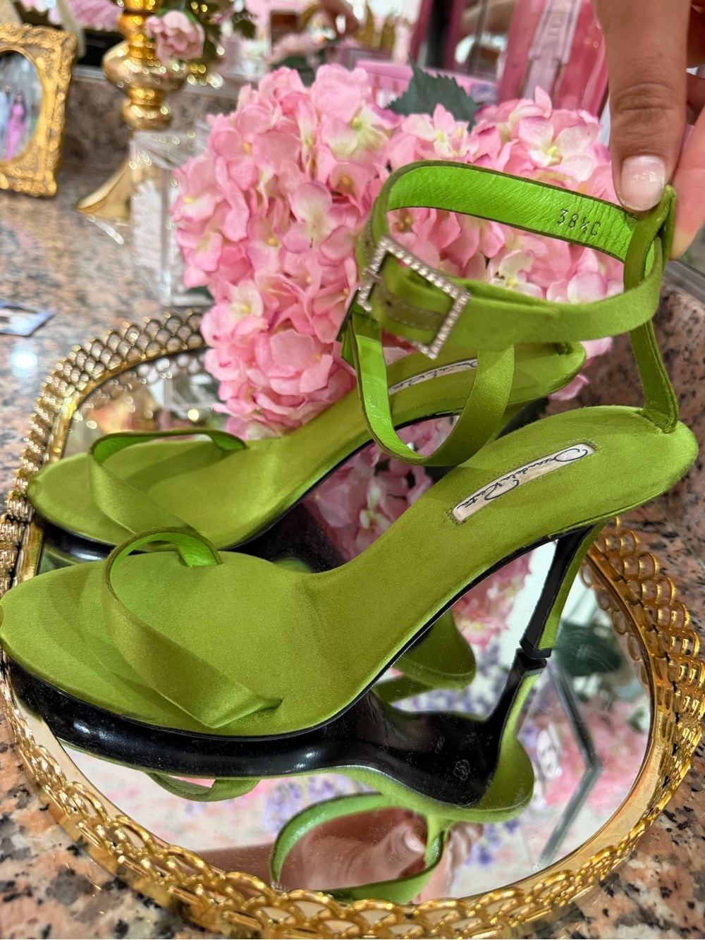 Oscar de la Renta Lime Green Satin Ankle-Strap Heels